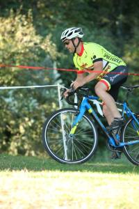 Robert Sorenson takes a corner at the Brian Matter skills clinic in Manitowoc Sept. 9. (Karl Hendrikse photo)